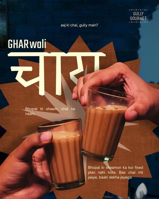 Two glasses of ghar waali chai clinking, Gully Gourmet poster
